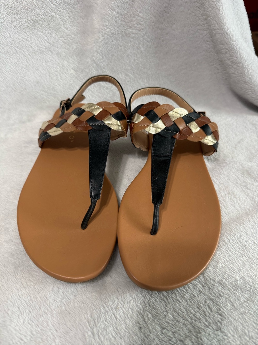 Pesaro Braided Tan Black Gold Toe-Post Sandals